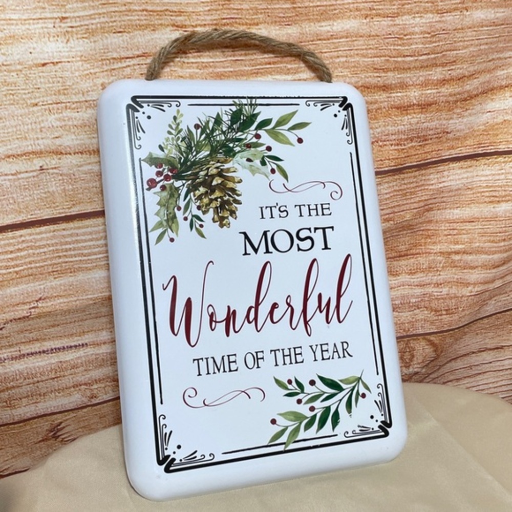 Christmas Decor Metal Enamel Wall Hanging It's The Most Wonderful Time of the Yr
